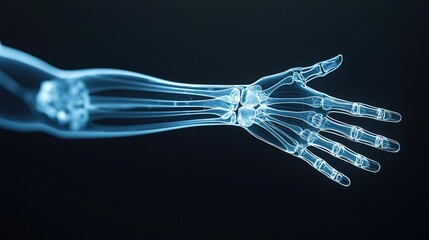 Human forearm anatomy x-ray artery medical education concept. A detailed x-ray view of a human hand and arm anatomy.