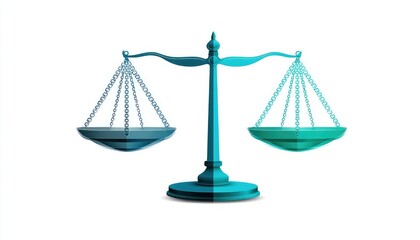 A digital illustration of a balanced scale symbolizing justice, featuring two bowls suspended from a central beam.