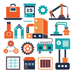 Modern Industrial Icons Featuring Buildings and Manufacturing Elements