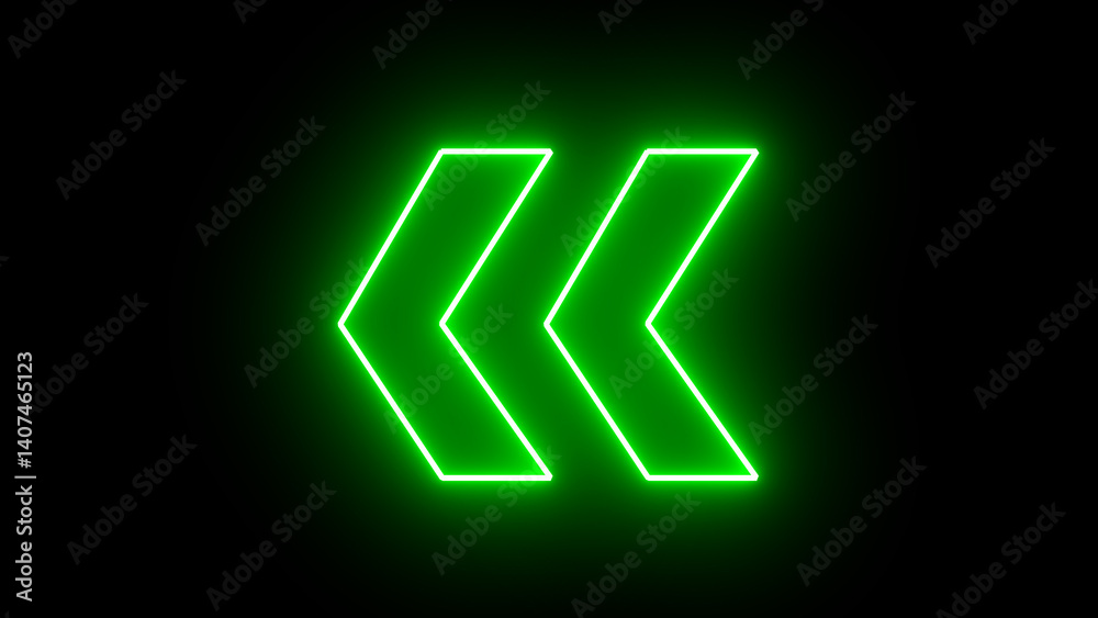 Poster glowing neon green arrow left direction icon. abstract neon flashing light back arrow loading. seaml