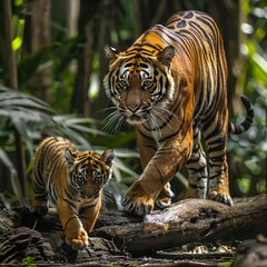 Fototapeta premium Majestic Tiger Standing Proud in the Wild, Showcasing Strength, Beauty, and Fierce Elegance