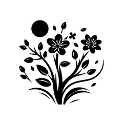 Black & White Floral Design: Silhouette with Flowers & Leaves
