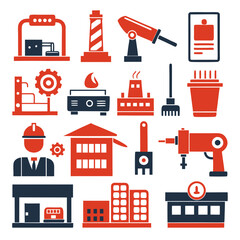 Industry and construction building icons vector set design