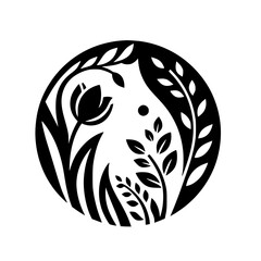 Minimalist Floral Design: Black & White Nature Icon