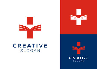 Swiss cross with abstract book logo design for education and knowledge