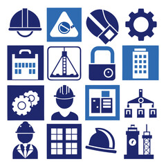 Engineering and Construction Vector Icons, Blue and White Design