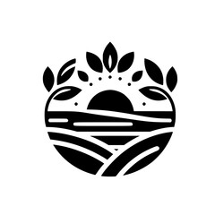 Minimalist Eco-Friendly Landscape Logo: Sunrise & Leaves
