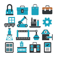 Industry and business icons symbolizing manufacturing and commerce
