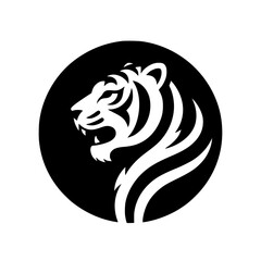 Fototapeta premium Bold Tiger Head Silhouette in Circle - Minimalist Logo Design
