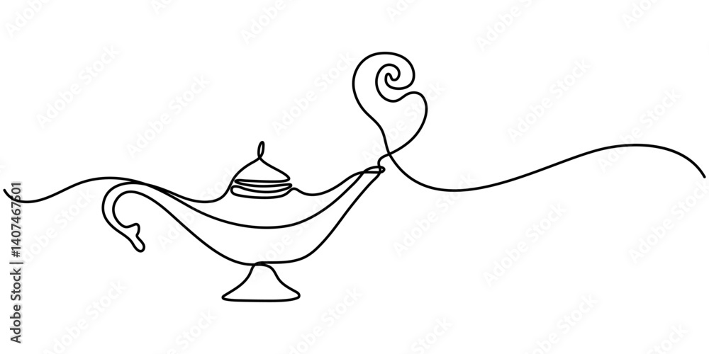 Fototapete continuous line of aladin's lamp. single line of classic aladdin lamp vector. drawing one line isola