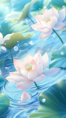 Fresh lotus flowers in the pond water