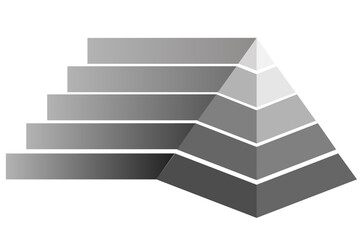 Infographic illustration of gay and black color triangles divided cut into five step , Pyramid shape made layers for presenting business ideas or disparity and hierarchical statistical