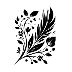Elegant Black and White Floral Feather Design