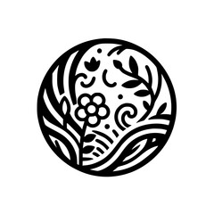 Floral Mandala: Black and White Nature Illustration