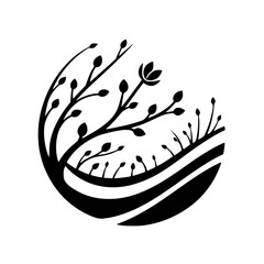 Minimalist Black and White Floral Logo Design in a Circle