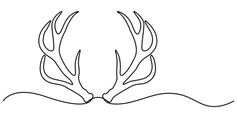 Continuous one line drawing of deer head. One line of wild reindeer. Deer head continuous line art. Editable outline, Moose continuous one line drawing vector illustration. Premium vector. 