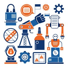 Industrial Automation Icon Set with Robotics, Gears, and Controls
