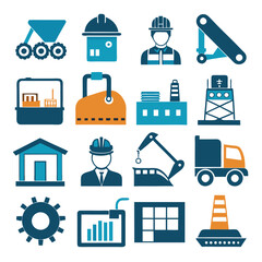 Construction and Industry Icons Vector Illustration Set