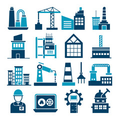 Industry, manufacturing, construction, and engineering services icons set