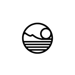 Minimalist Landscape Icon: Sun, Mountains, & Water