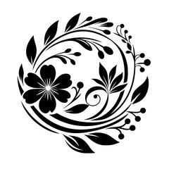 Elegant Floral Mandala: Black & White Vector Design