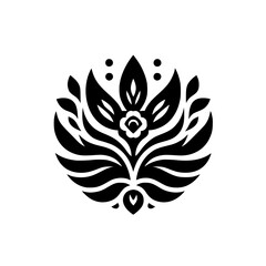 Monochrome Floral Emblem with Geometric Shape & White Background