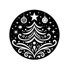 Elegant Black and White Christmas Tree Ornament Design