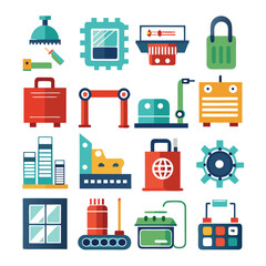 Flat design icons illustrating industrial automation process concept