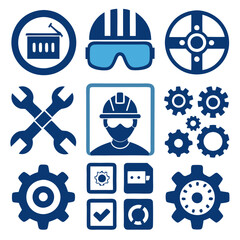 Blue industrial and construction icons illustration vector set