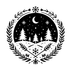 Winter Forest Night Scene Vector Illustration