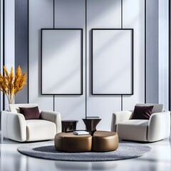 Modern Minimalist Living Room with Stylish White Armchairs and Contemporary Art Decor