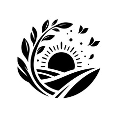 Minimalist Sunrise and Fields Logo, Nature-Inspired Vector Icon