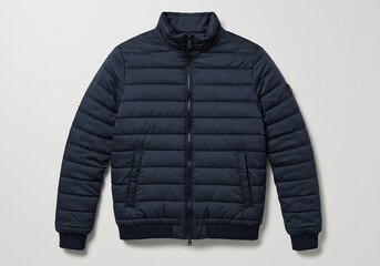 Dark navy blue mens quilted puffer jacket