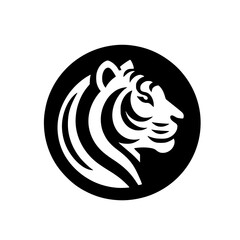 Minimalist Tiger Head in Circle: Bold Black and White Logo Design