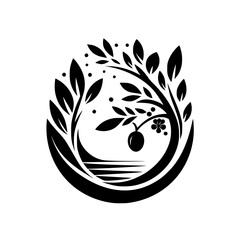 Black and White Olive Branch Logo: Natural Organic Illustration