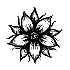 Black and White Floral Mandala Illustration, Botanical Art