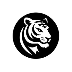 Bold Tiger Head Silhouette in a Black Circle - Logo Design