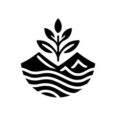 Minimalist Mountain and Plant Logo, Black and White