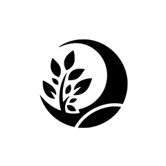 Modern Eco-Friendly Logo: Crescent Tree Silhouette on White