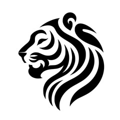 Bold Tiger Head Silhouette: Tribal Vector Design in Black & White