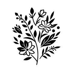 Black and White Floral Silhouette Bouquet Illustration