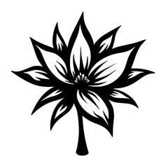 Stylized Floral Illustration: Black and White Flower on White