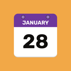 Calendar january 28 date calendar and year, vector icon