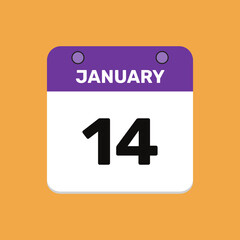 Calendar january 14 date calendar and year, vector icon
