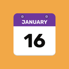 Calendar january 16 date calendar and year, vector icon