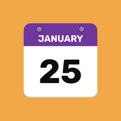 Calendar january 25 date calendar and year, vector icon