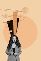 Trendy art creative vertical photo collage of minded girl guy think decision scribble brainstorming...