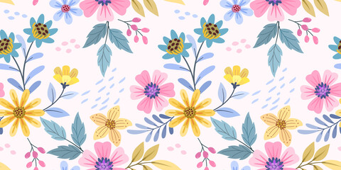 Delightful Floral Pattern with Vibrant Colors on White Background