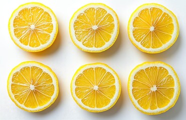 Fototapeta premium Freshly Cut Lemon Slices on a Light Background Creating a Vibrant and Refreshing Visual Ideal for Culinary and Beverage Themes