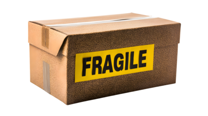 Carton box with fragile sign ready for shipping isolated on white background --ar 16:9 --v 7.0